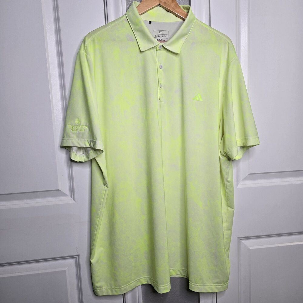 Men's ADIDAS Neon Yellow Short Sleeve Golf Polo Shirt Top 2XL Custom Embroidery